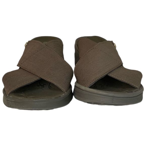 BZees Desire Slides Womens Size 7.5 Taupe Gray Slip On Wedge Criss Cross Sandals - Picture 3 of 8